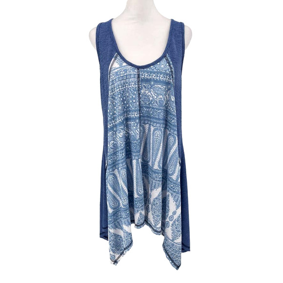 EASEL - Boho Sharktail Tank Mini Dress in Blue with Paisley - Size Small - Picture 1 of 8